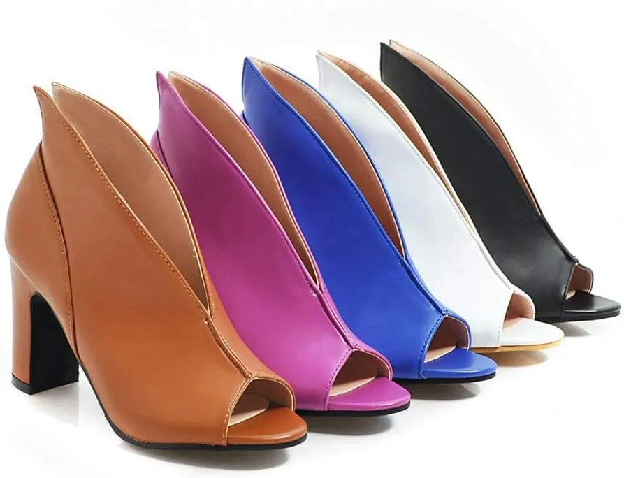MIOKE Women's Peep Toe Chunky Block High Heel Sandals Fashion Slip On Dress Heeled Pump Booties Shoes