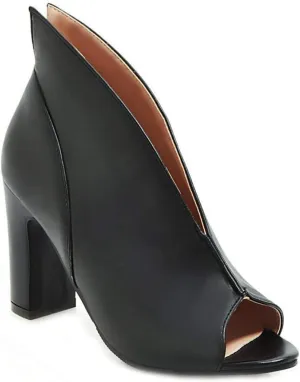MIOKE Women's Peep Toe Chunky Block High Heel Sandals Fashion Slip On Dress Heeled Pump Booties Shoes
