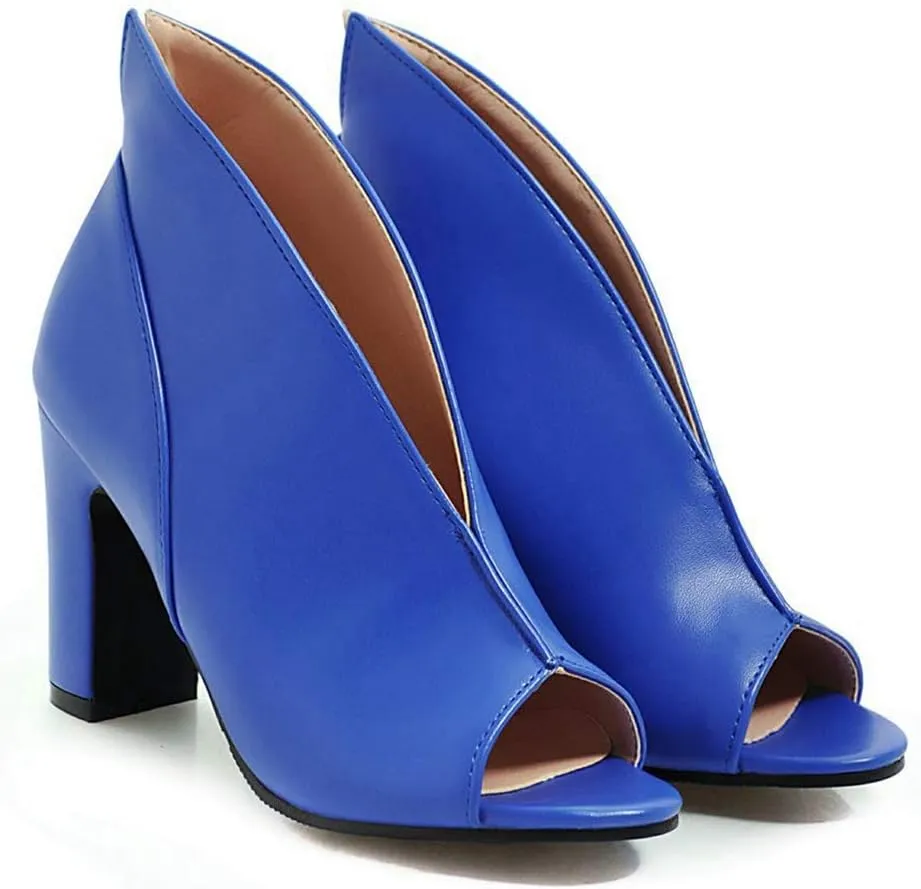 MIOKE Women's Peep Toe Chunky Block High Heel Sandals Fashion Slip On Dress Heeled Pump Booties Shoes