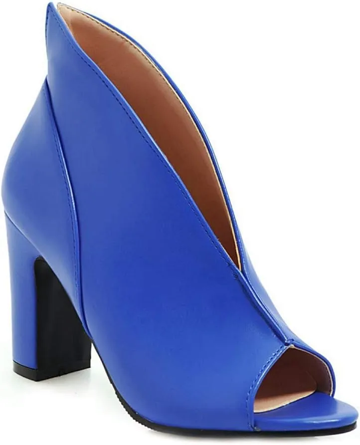 MIOKE Women's Peep Toe Chunky Block High Heel Sandals Fashion Slip On Dress Heeled Pump Booties Shoes