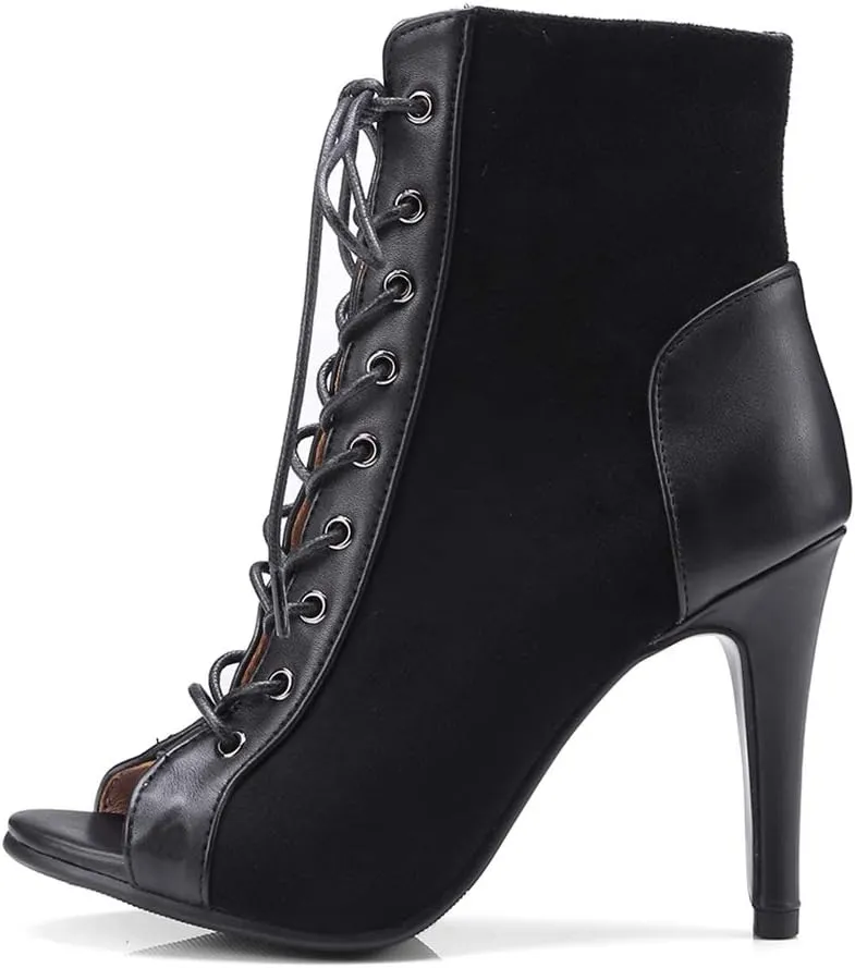 MIOKE Women's Peep Toe Dance Stilettos High Heels Sandals Fashion Sexy Lace Up Ladies Dress Pumps Ankle Booties