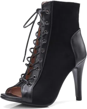 MIOKE Women's Peep Toe Dance Stilettos High Heels Sandals Fashion Sexy Lace Up Ladies Dress Pumps Ankle Booties