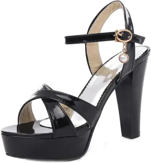 MIOKE Women's Platform Block High Heel Sandals Open Toe Crisscross Strap Chunky Heeled Party Dress Pumps