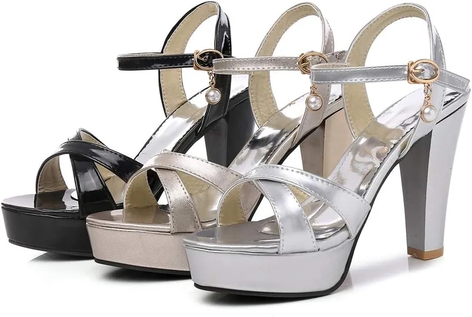 MIOKE Women's Platform Block High Heel Sandals Open Toe Crisscross Strap Chunky Heeled Party Dress Pumps