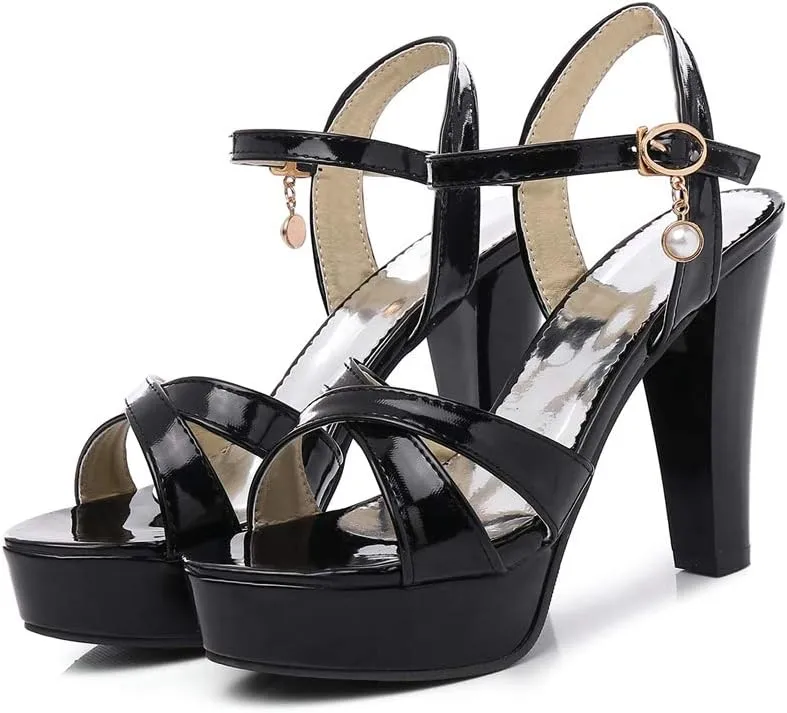 MIOKE Women's Platform Block High Heel Sandals Open Toe Crisscross Strap Chunky Heeled Party Dress Pumps