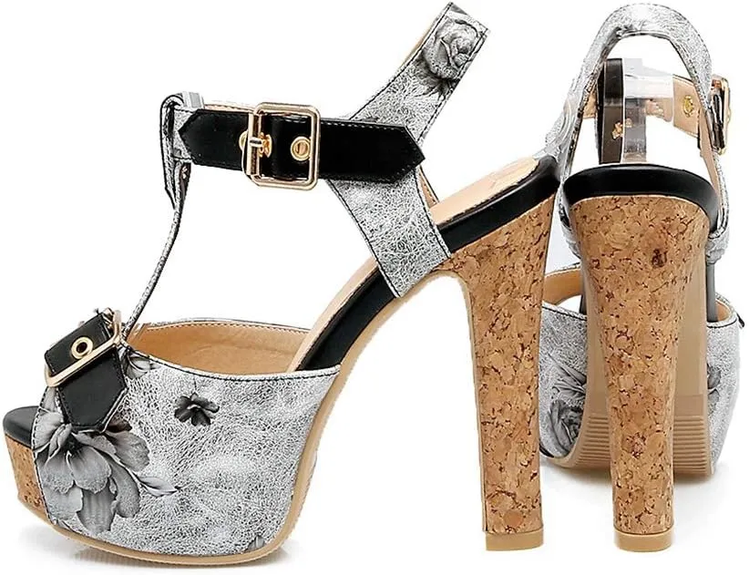MIOKE Women's Platform High Heel Sandals Open Toe Crisscross Strap Chunky Block Heeled Dress Pump Sandal
