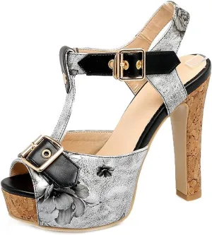MIOKE Women's Platform High Heel Sandals Open Toe Crisscross Strap Chunky Block Heeled Dress Pump Sandal