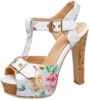 MIOKE Women's Platform High Heel Sandals Open Toe Crisscross Strap Chunky Block Heeled Dress Pump Sandal