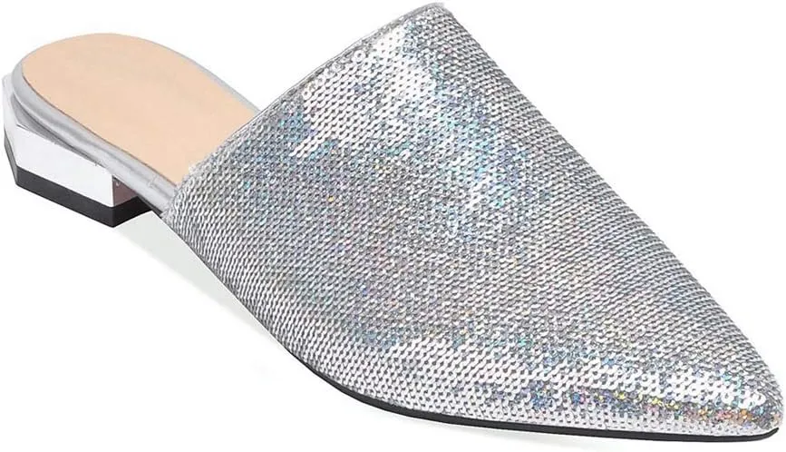 MIOKE Women's Pointed Toe Slip On Flat Slide Sandals Fashion Clear Comfort Backless Dress Mule Slippers