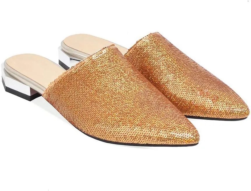 MIOKE Women's Pointed Toe Slip On Flat Slide Sandals Fashion Clear Comfort Backless Dress Mule Slippers