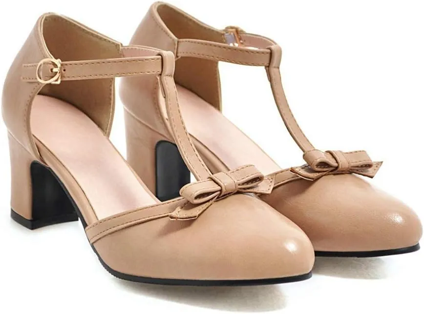 MIOKE Women's Retro T-Strap Mary Jane Pumps Round Toe Chunky Block Heel Classic Vintage Dress Oxford Shoes