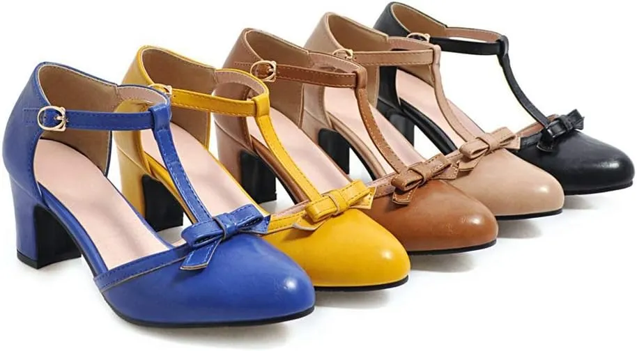 MIOKE Women's Retro T-Strap Mary Jane Pumps Round Toe Chunky Block Heel Classic Vintage Dress Oxford Shoes