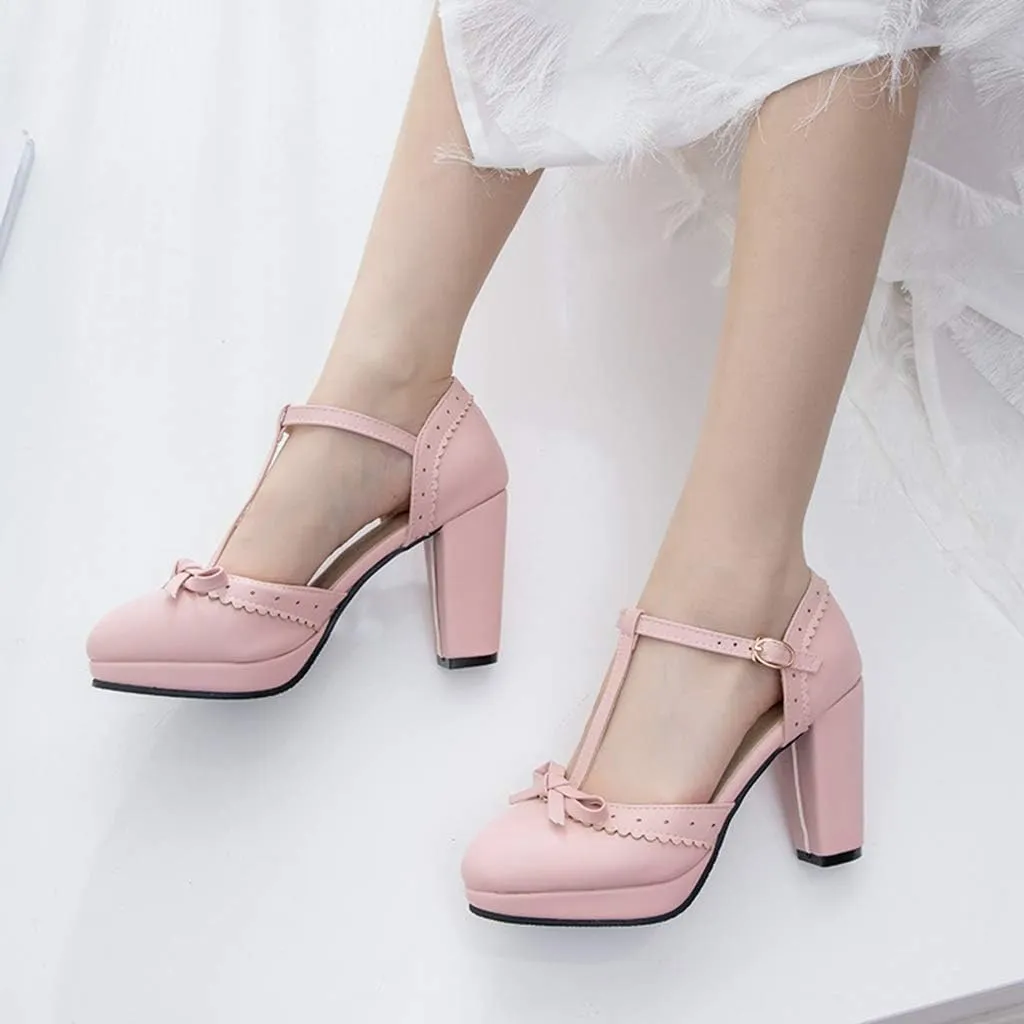 MIOKE Women's Retro T-Strap Mary Jane Pumps Round Toe Platform Chunky Block High Heel Vintage Oxford Shoes