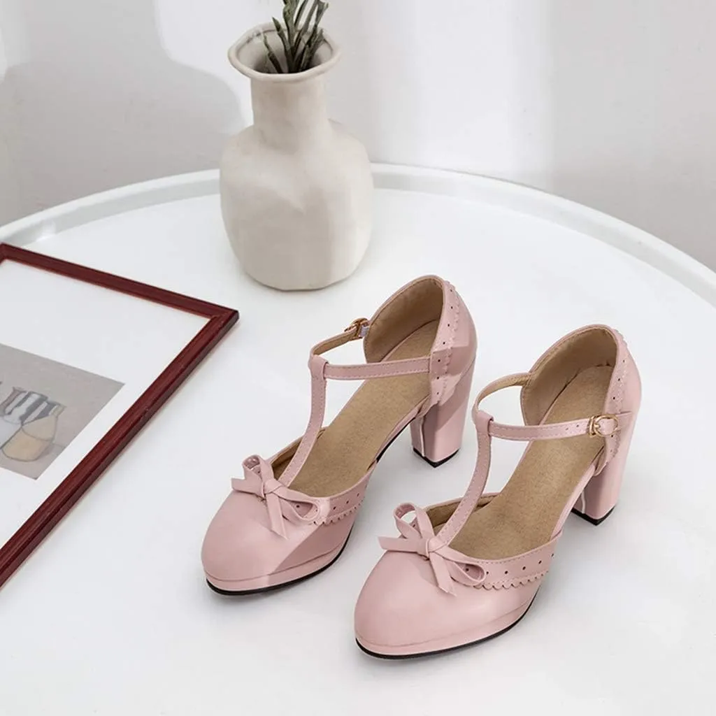 MIOKE Women's Retro T-Strap Mary Jane Pumps Round Toe Platform Chunky Block High Heel Vintage Oxford Shoes