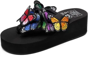 MIOKE Womens Summer Beach Platform Flip Flops Bohemian Butterfly High Heel Anti-Slip Thong Wedge Sandals
