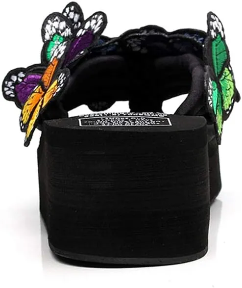 MIOKE Womens Summer Beach Platform Flip Flops Bohemian Butterfly High Heel Anti-Slip Thong Wedge Sandals