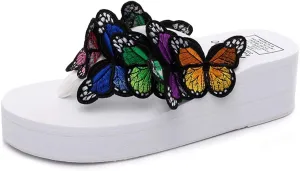 MIOKE Womens Summer Beach Platform Flip Flops Bohemian Butterfly High Heel Anti-Slip Thong Wedge Sandals