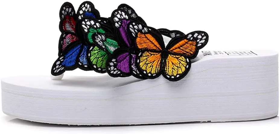 MIOKE Womens Summer Beach Platform Flip Flops Bohemian Butterfly High Heel Anti-Slip Thong Wedge Sandals