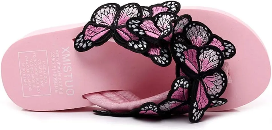 MIOKE Womens Summer Beach Platform Flip Flops Bohemian Butterfly High Heel Anti-Slip Thong Wedge Sandals