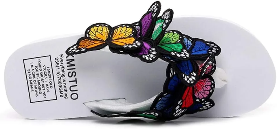 MIOKE Womens Summer Beach Platform Flip Flops Bohemian Butterfly High Heel Anti-Slip Thong Wedge Sandals