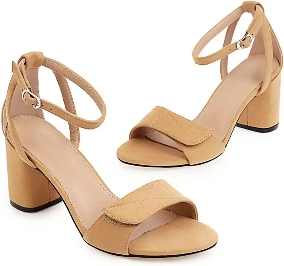 MIOKE Women's Sweet Bow Block High Heel Sandals Open Toe Single Band Ankle Strap Chunky Dress Heeled Sandal