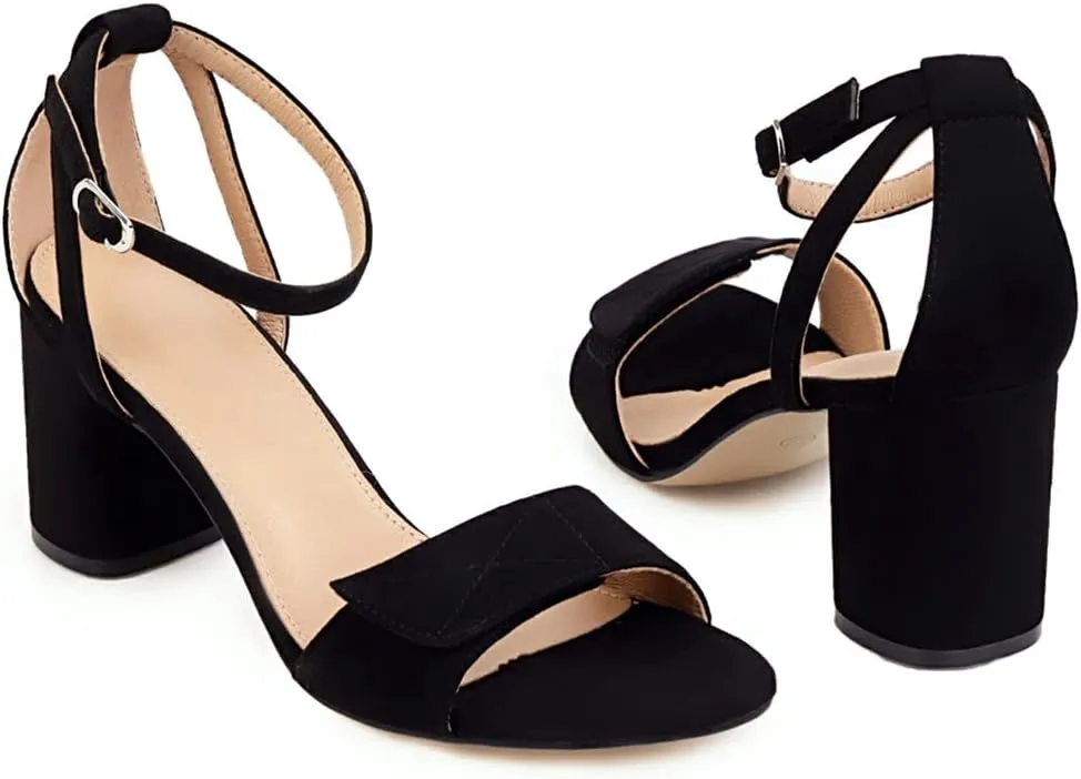 MIOKE Women's Sweet Bow Block High Heel Sandals Open Toe Single Band Ankle Strap Chunky Dress Heeled Sandal