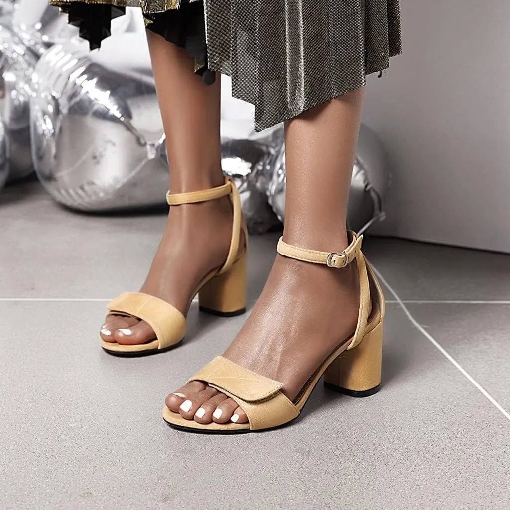 MIOKE Women's Sweet Bow Block High Heel Sandals Open Toe Single Band Ankle Strap Chunky Dress Heeled Sandal