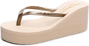MIOKE Women's Wedge High Heel Flipflops Sandals Platform Summer Beach Nonslip Comfort Casual Thong Sandal