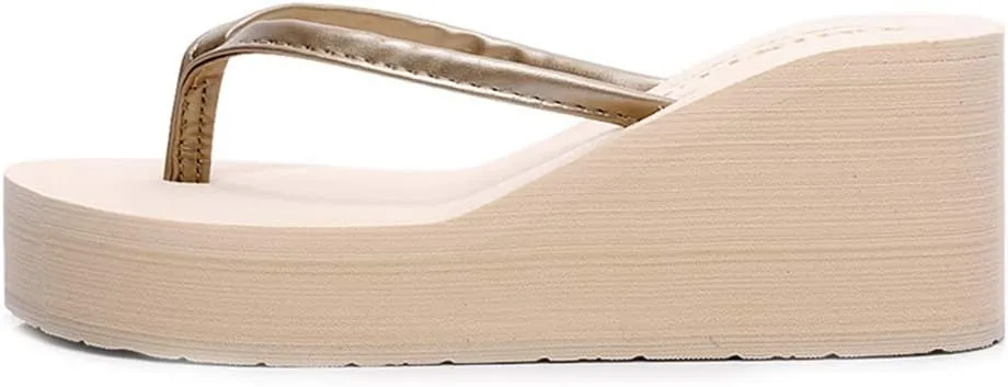 MIOKE Women's Wedge High Heel Flipflops Sandals Platform Summer Beach Nonslip Comfort Casual Thong Sandal