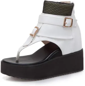 MIOKE Women's Wedge Platform Sandals Booties Summer Comfort Zipper Chunky Hidden Heel Flip Flops Sandal