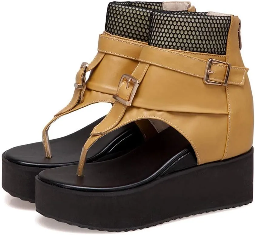 MIOKE Women's Wedge Platform Sandals Booties Summer Comfort Zipper Chunky Hidden Heel Flip Flops Sandal