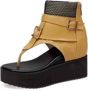 MIOKE Women's Wedge Platform Sandals Booties Summer Comfort Zipper Chunky Hidden Heel Flip Flops Sandal