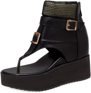 MIOKE Women's Wedge Platform Sandals Booties Summer Comfort Zipper Chunky Hidden Heel Flip Flops Sandal