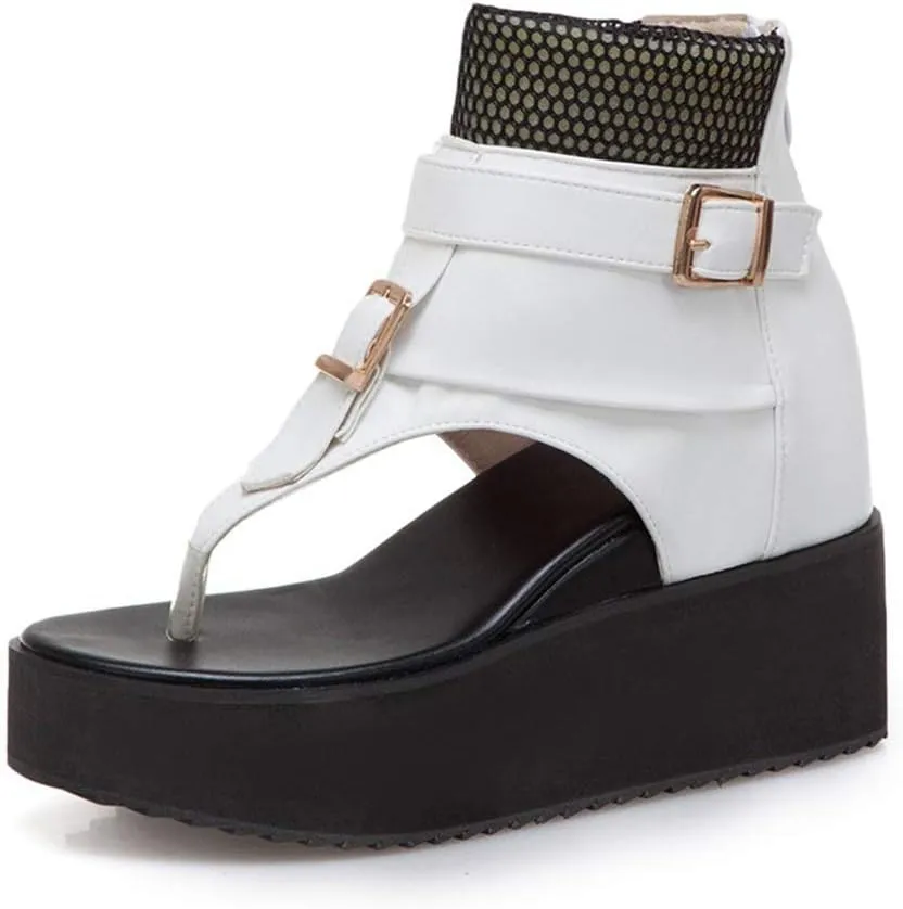 MIOKE Women's Wedge Platform Sandals Booties Summer Comfort Zipper Chunky Hidden Heel Flip Flops Sandal