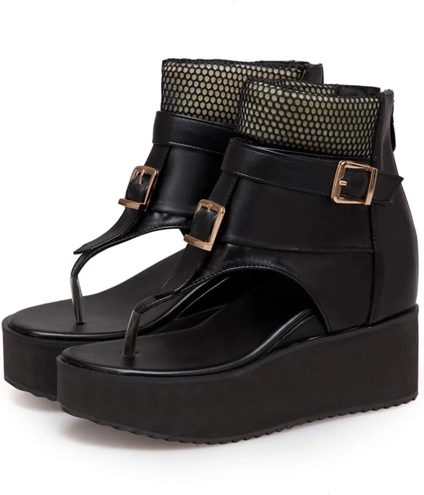 MIOKE Women's Wedge Platform Sandals Booties Summer Comfort Zipper Chunky Hidden Heel Flip Flops Sandal