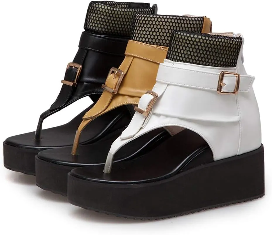 MIOKE Women's Wedge Platform Sandals Booties Summer Comfort Zipper Chunky Hidden Heel Flip Flops Sandal
