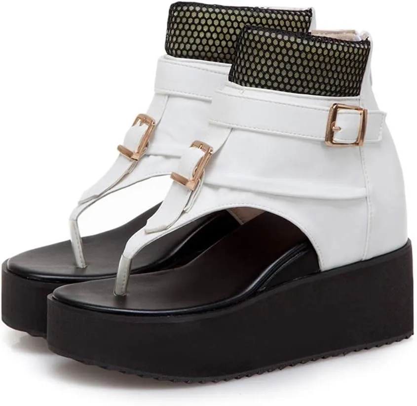 MIOKE Women's Wedge Platform Sandals Booties Summer Comfort Zipper Chunky Hidden Heel Flip Flops Sandal