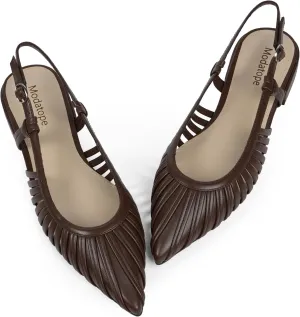 Modatope Slingback Flats for Women Pointed Toe Ballet Flats Classic Low Heel Sandals Dress Shoes