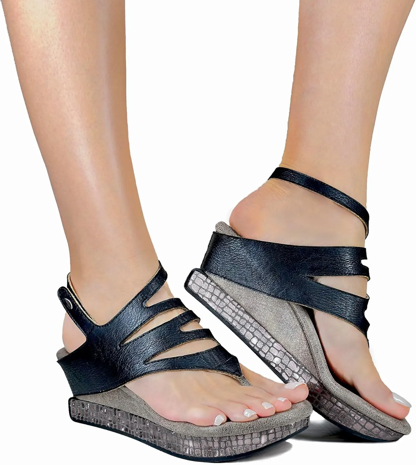 Modzori Grace 1 Women's Reversible Mid-wedge Sandals with Adjustable Ankle Strap