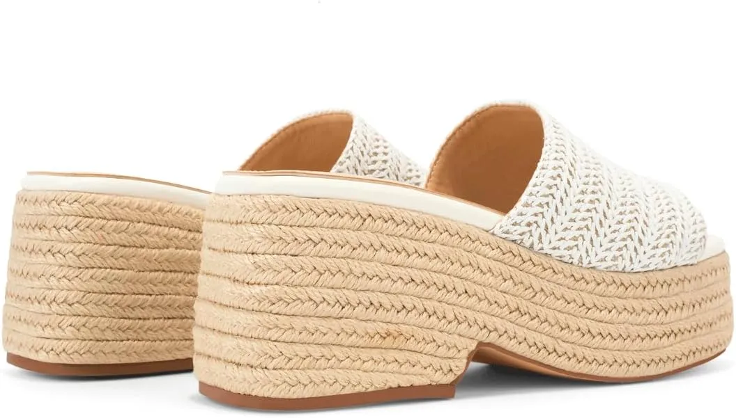 Monrovia Platform Sandals for Women, Wedge Espadrille Slides with Raffia Straw, Comfortable Brown Summer Sandals for Beach, Walking, Camping, Vacation