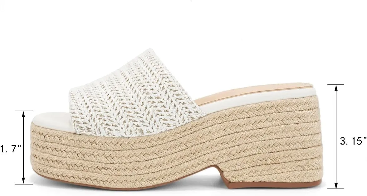Monrovia Platform Sandals for Women, Wedge Espadrille Slides with Raffia Straw, Comfortable Brown Summer Sandals for Beach, Walking, Camping, Vacation