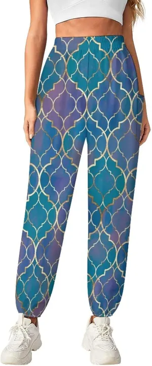 Moroccan Texture Yoga Bloomers Womans Hippie Harem Pant Lantern Pants Elastic Gym Yoga Clothes Loose Casual Slacks
