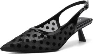 Mostrin Kitten Heels for Women Pointed Toe Pumps Patent Leather Low Heel Slingback Heels with Buckle Dress Shoes for Dating Party Working