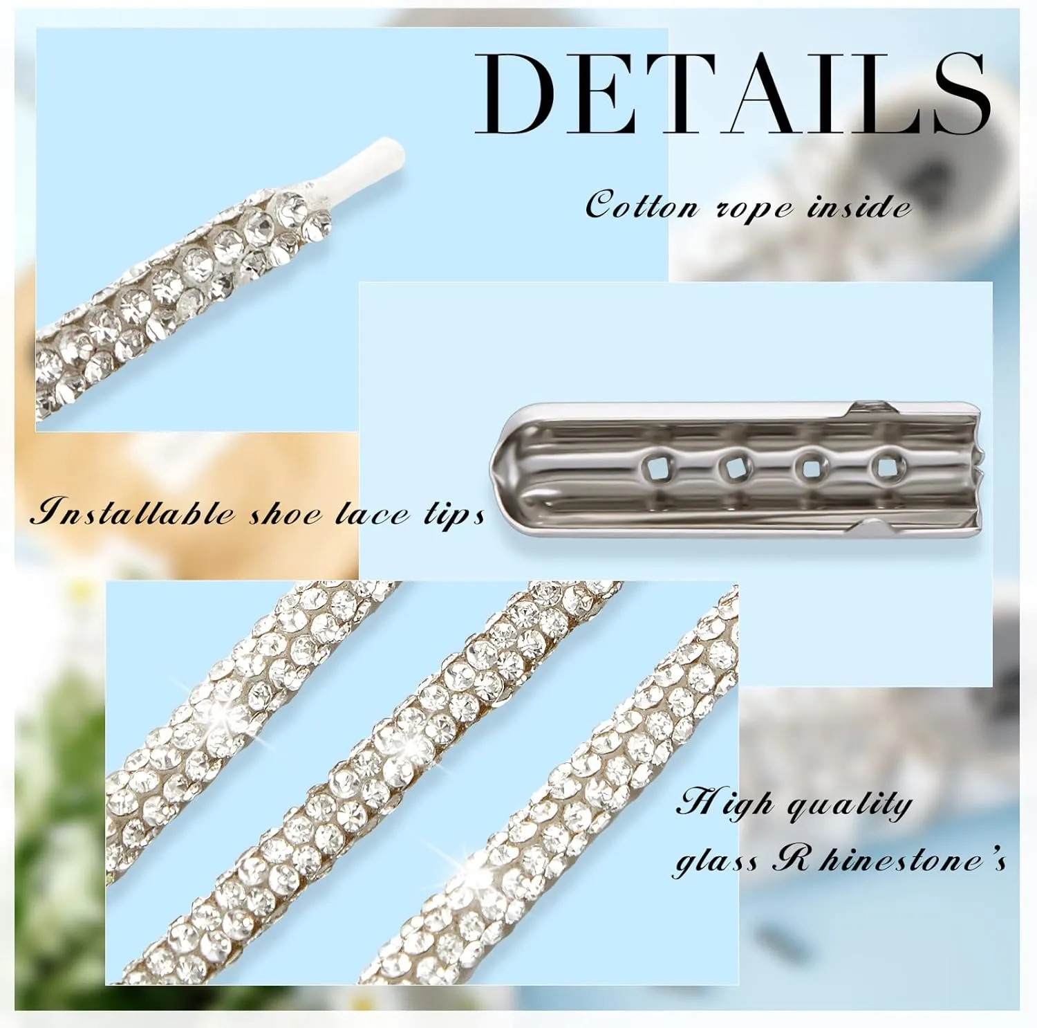 MTLEE Rhinestone Shoe Laces Bling Shoe Laces Rhinestone Hoodie String Glitter Cords for Sneakers with Aglets