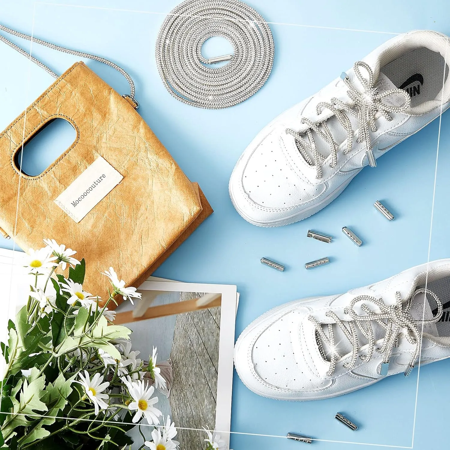 MTLEE Rhinestone Shoe Laces Bling Shoe Laces Rhinestone Hoodie String Glitter Cords for Sneakers with Aglets