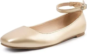 MUSSHOE Women's Ballet Flats Mary Jane Shoes, Square Toe Ballet Flats Shoes, Women's Ankle Strap Flats Shoes, Flats for Women Dressy with Adjustable Buckle
