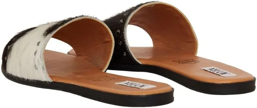 Myra Bag Silver Studded Flats Fur Leather Shoes S-4110