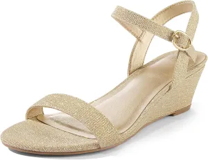 mysoft Women's Wedge Sandals 2 Inch Low Heel Open Toe Ankle Strap Summer Wedding Party Dress Shoes