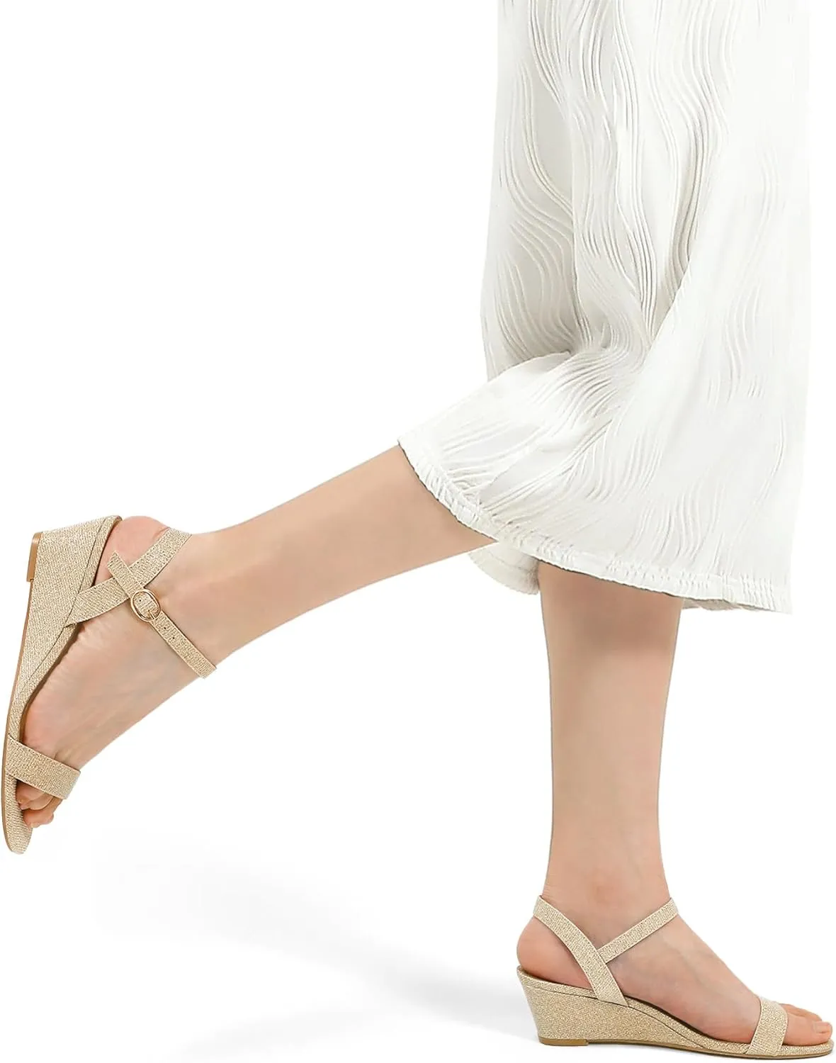mysoft Women's Wedge Sandals 2 Inch Low Heel Open Toe Ankle Strap Summer Wedding Party Dress Shoes
