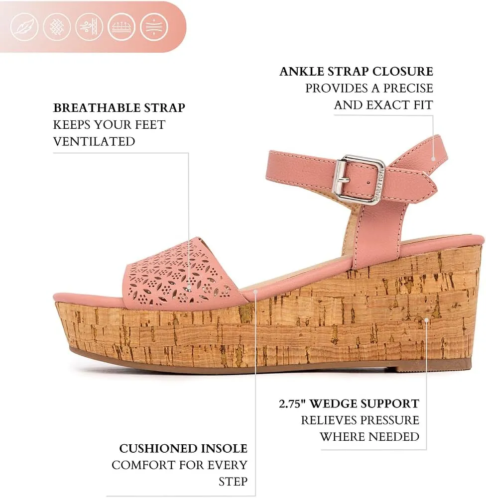 Nautica Womens Platform Wedge Sandals Fashion Ankle Strap Lightweight Cushioned Casual Beach Sandal - Lightweight & Comfortable